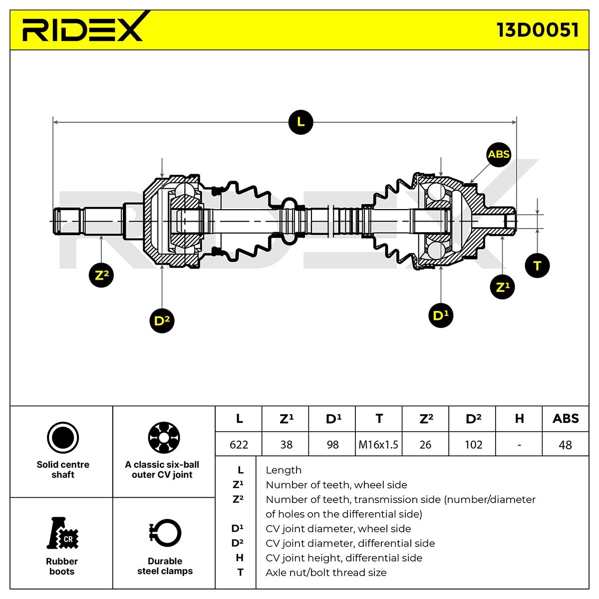 OEM-quality RIDEX 13D0051 CV axle shaft