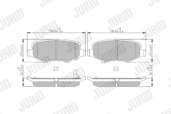 24602 JURID with acoustic wear warning, without accessories Height 1: 45,5mm, Height: 45,5mm, Width: 116,4mm, Thickness: 16,8mm Brake pads 573323J buy
