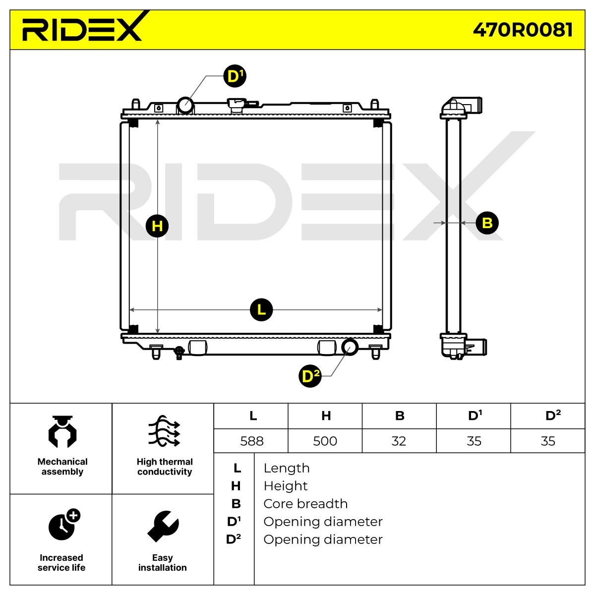 Engine radiator 470R0081 from RIDEX