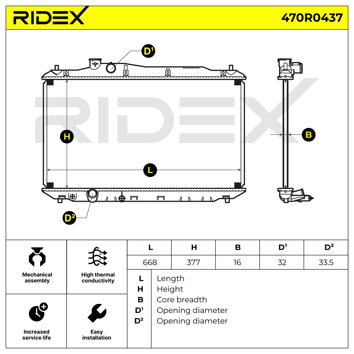 RIDEX Radiator, engine cooling 470R0437 for HONDA CIVIC