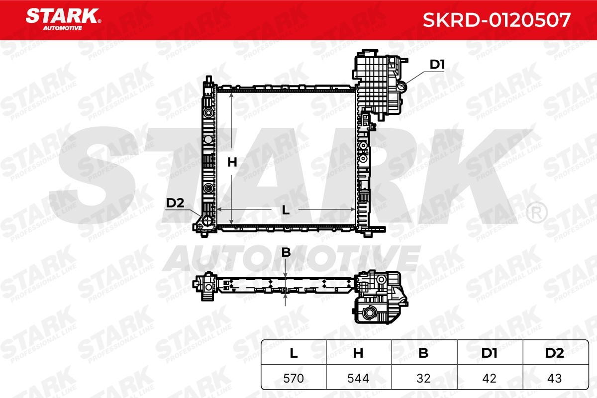 SKRD-0120507 Radiator SKRD-0120507 STARK Aluminium, Plastic, for vehicles with air conditioning, Automatic Transmission