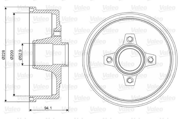VALEO 237098 Brake Drum without integrated wheel bearing, without ABS sensor ring, 228mm, Rear Axle