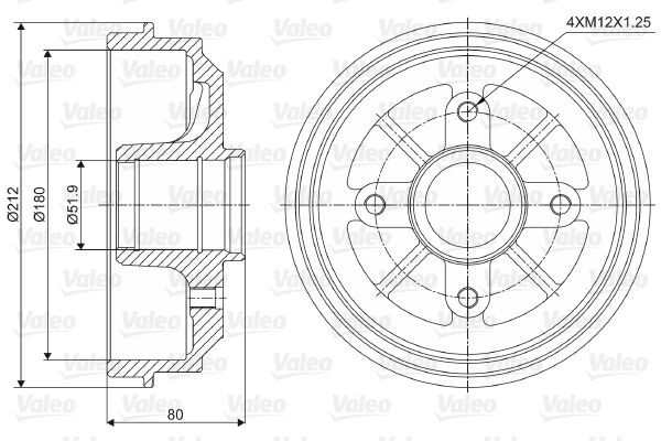 Brake drum VALEO without integrated wheel bearing, without ABS sensor ring, 212mm - 237001
