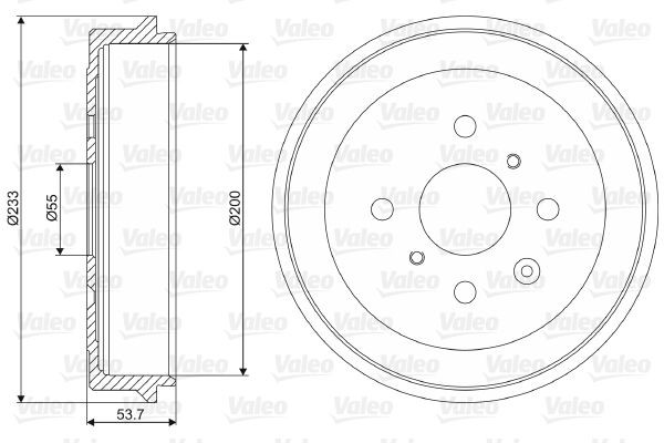 Brake drum VALEO without integrated wheel bearing, without ABS sensor ring, 233mm, Rear Axle - 237064