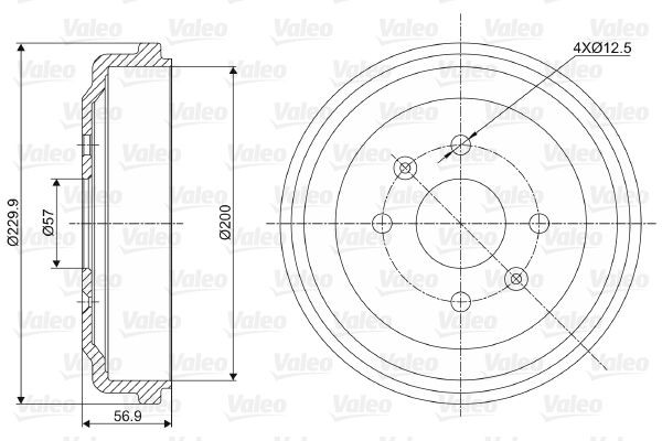 Brake drum VALEO without integrated wheel bearing, without ABS sensor ring, 230mm, Rear Axle - 237041