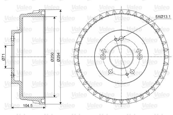 Brake drum VALEO without integrated wheel bearing, without ABS sensor ring, 294mm, Rear Axle - 237039