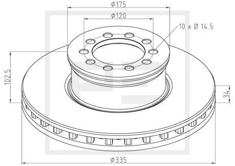 PETERS ENNEPETAL 016.662-00A Brake disc Front, 335x34mm, 10x120, internally vented