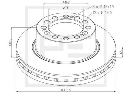 PETERS ENNEPETAL 066.253-00A Brake disc Front and Rear, 376x45mm, 12x168, internally vented