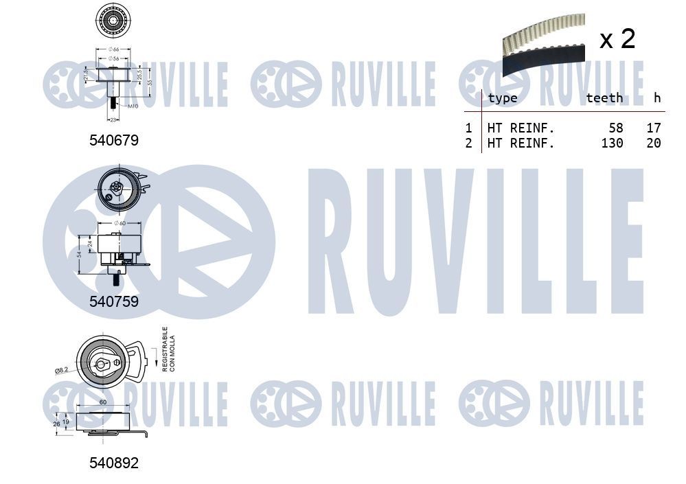 Belt tensioner, v-ribbed belt RUVILLE 65,00 mm x 24,00 mm - 56370