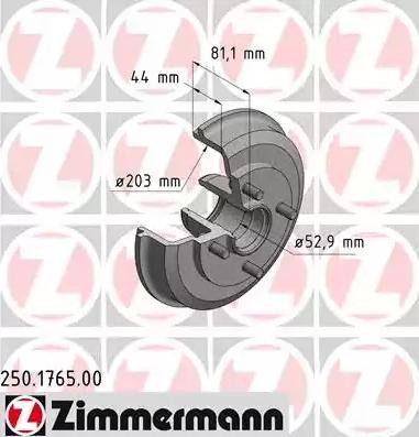Original ZIMMERMANN Brake drum 250.1765.00 for FORD TRANSIT