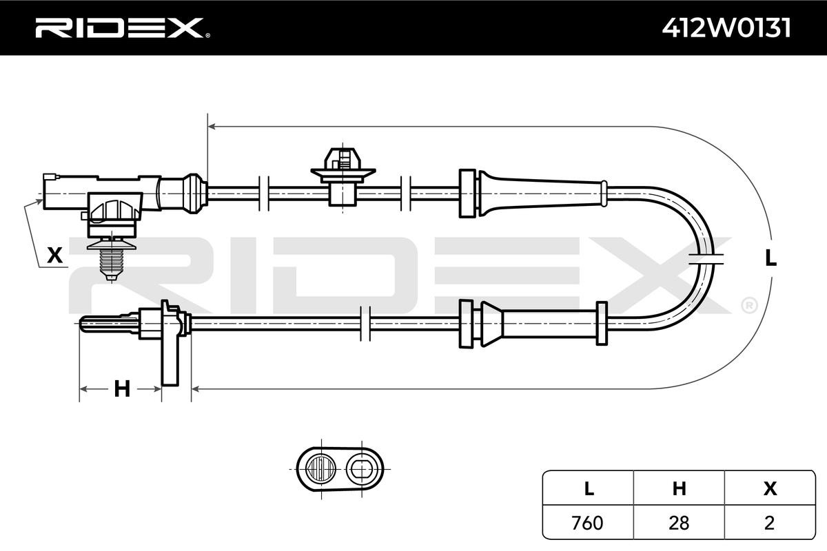 412W0131 Sensor, wheel speed 412W0131 RIDEX Front axle both sides, Active sensor, 2-pin connector, 760mm, 850mm, 28mm, oval