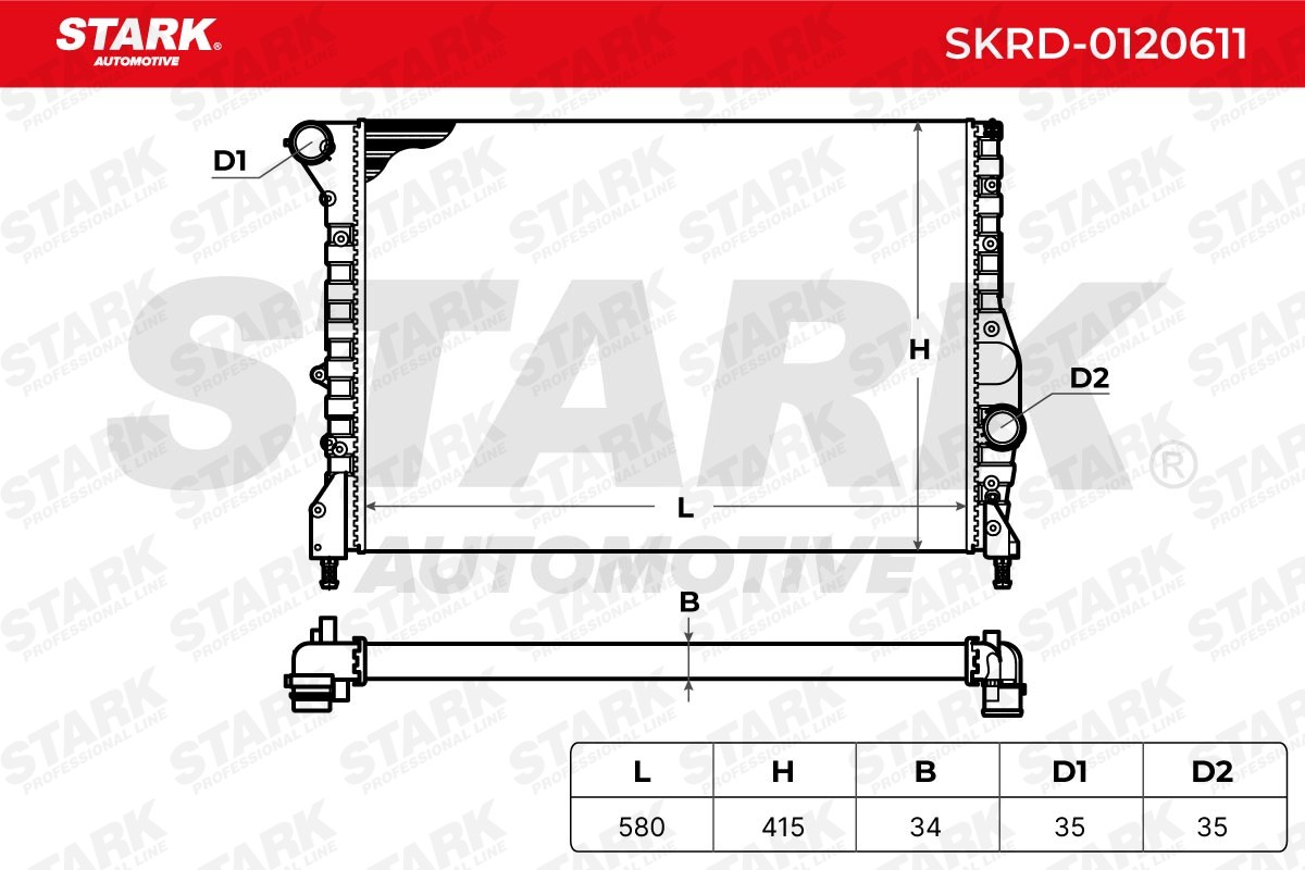 SKRD-0120611 Radiator SKRD-0120611 STARK Aluminium, 580 x 415 x 34 mm, without frame, Mechanically jointed cooling fins
