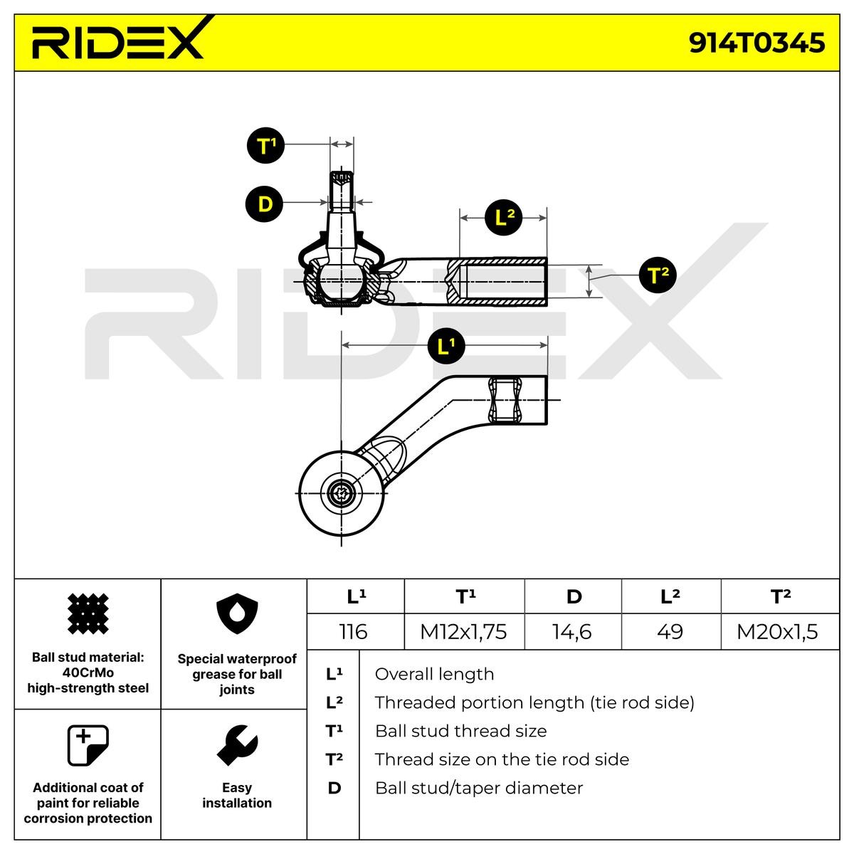 OEM-quality RIDEX 914T0345 Track rod end