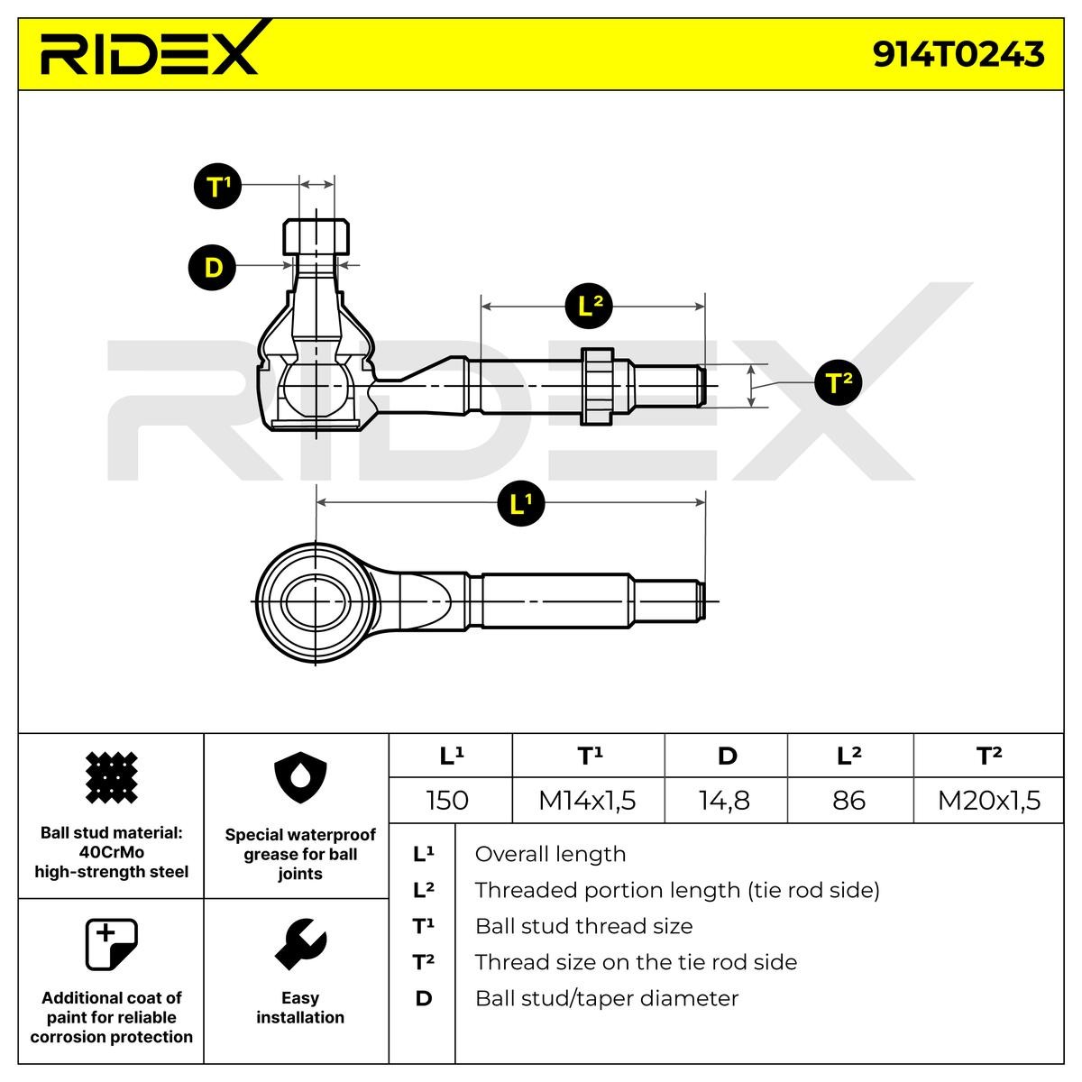 RIDEX Track rod end ball joint 914T0243 buy online