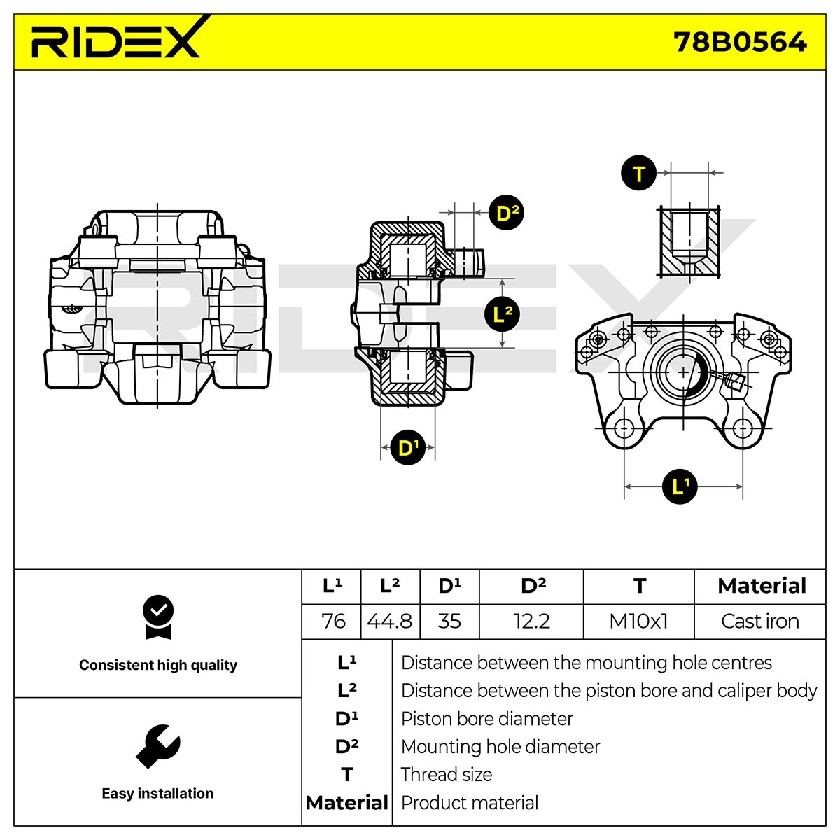 Brake caliper 78B0564 from RIDEX
