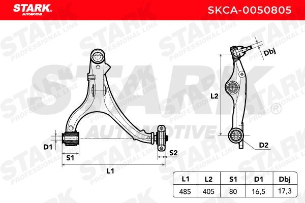 STARK SKCA-0050805 Suspension arm with ball joint, Front Axle Left, Lower, Control Arm, Cast Iron, Cone Size: 17,3 mm