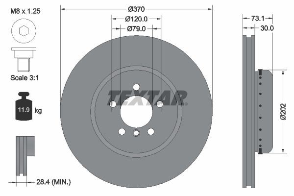 TEXTAR 92265325 Brake disc 370x30mm, 05/06x120, two-part brake disc, internally vented, Coated, High-carbon