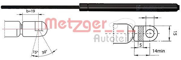 METZGER 2110030 Tailgate strut 610N, 512 mm