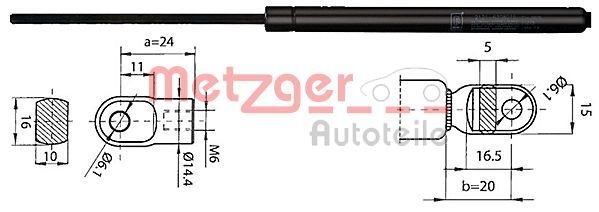 2110390 METZGER Tailgate struts PORSCHE 370N, 319 mm