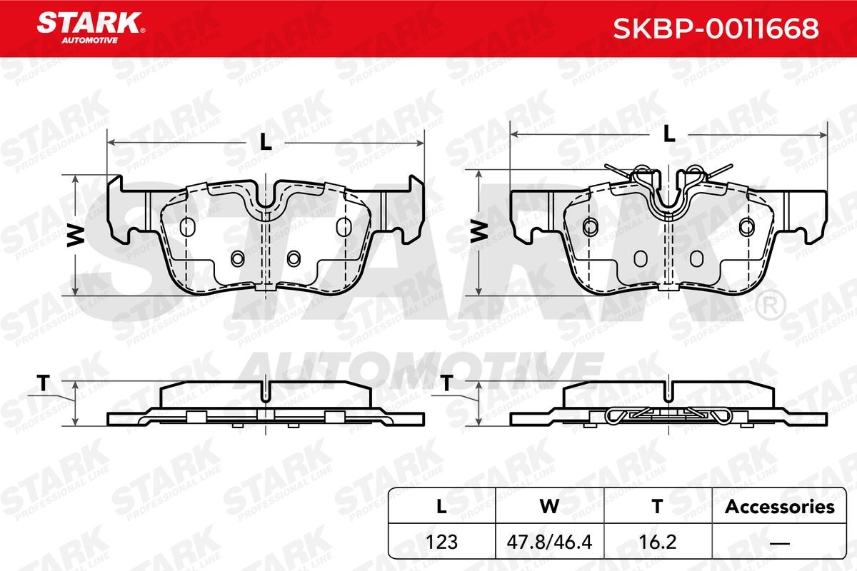 SKBP-0011668 Set of brake pads SKBP-0011668 STARK Rear Axle, prepared for wear indicator
