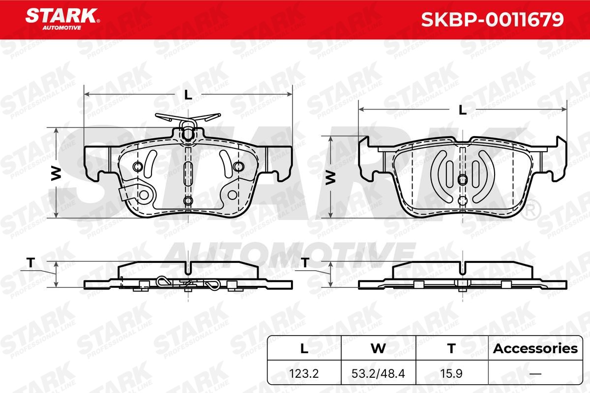SKBP-0011679 Set of brake pads SKBP-0011679 STARK Rear Axle, excl. wear warning contact