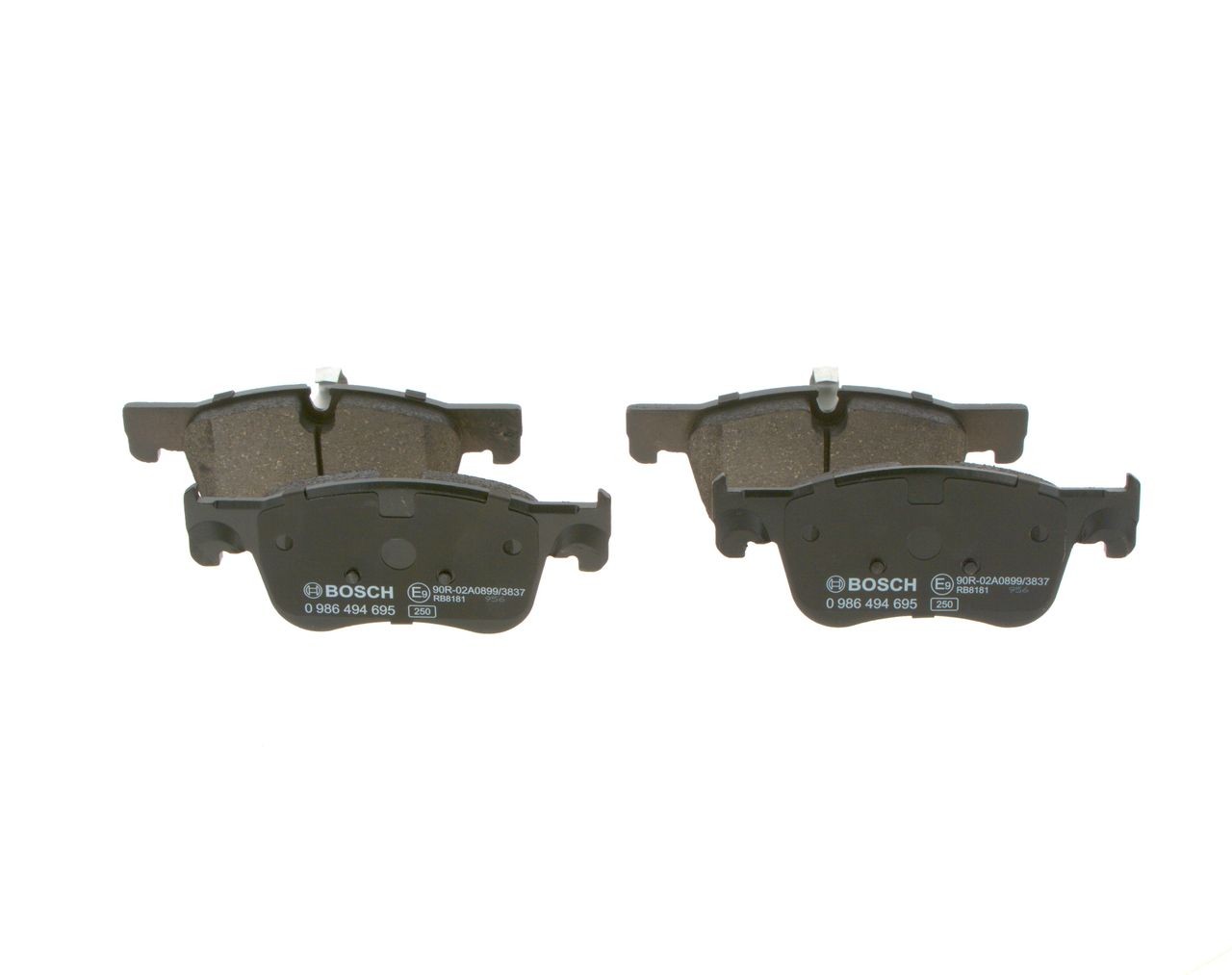 0986494695 Set of brake pads 25836 BOSCH Low-Metallic, with anti-squeak plate, with piston clip