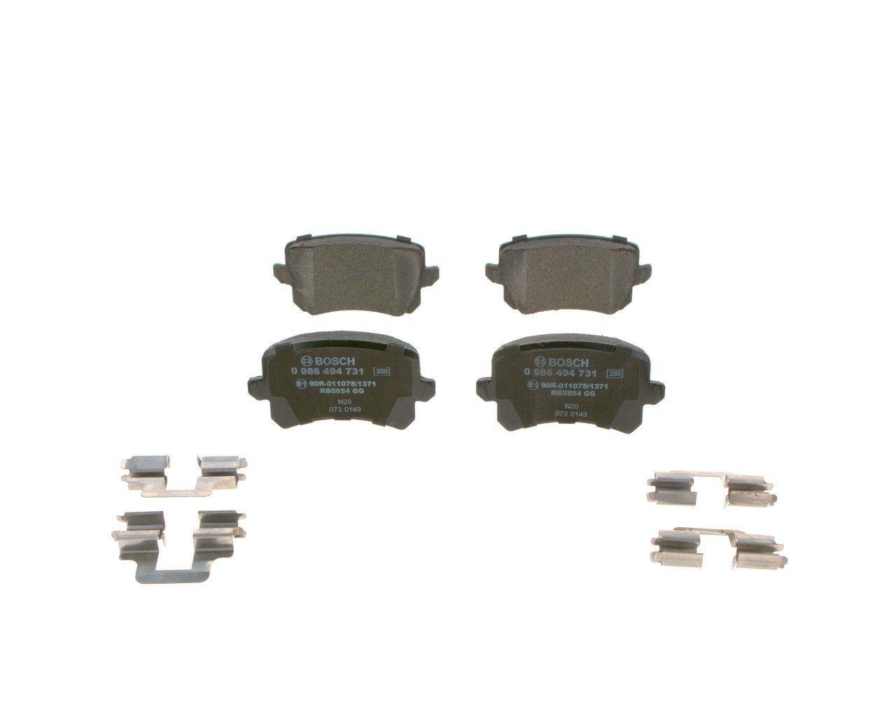 0986494731 Set of brake pads 0 986 494 731 BOSCH Low-Metallic, with anti-squeak plate, with bolts/screws, with spring, with accessories