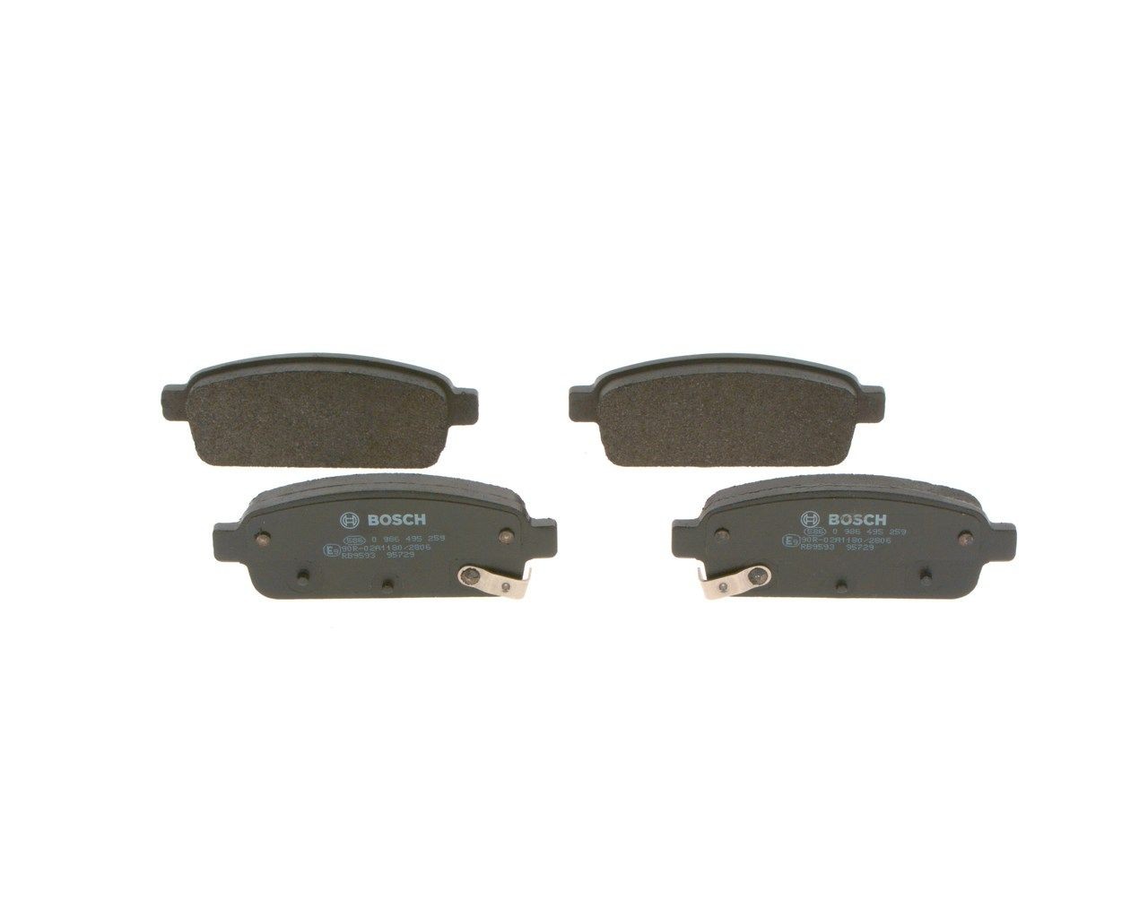 BOSCH E9 90R - 02A0871/4046 Disc pads Low-Metallic, with acoustic wear warning, with anti-squeak plate, with mounting manual