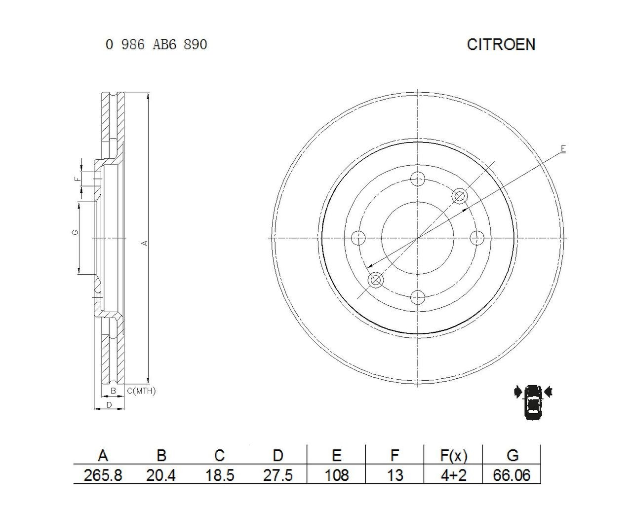 BD6890 BOSCH 265,8x20,5mm, 4x108, Vented, internally vented Ø: 265,8mm, Num. of holes: 4, Brake Disc Thickness: 20,5mm Brake rotor 0 986 AB6 890 buy