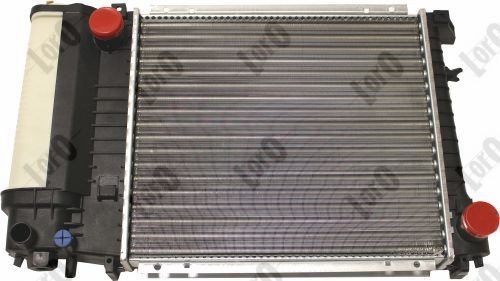 ABAKUS 004-017-0010 Engine radiator Aluminium, for vehicles without air conditioning, 380 x 342 x 32 mm, Manual Transmission