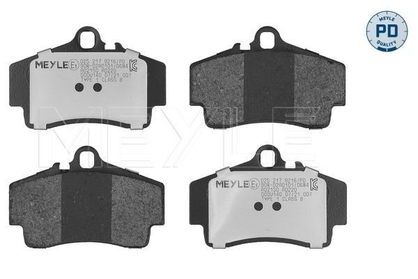 MEYLE 025 217 9216/PD Brake pad set MEYLE-PD Quality, Rear Axle, prepared for wear indicator, with anti-squeak plate