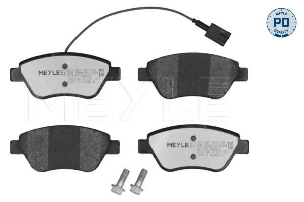 025 237 0517/PD MEYLE Brake pad set ALFA ROMEO MEYLE-PD Quality, Front Axle, incl. wear warning contact, with anti-squeak plate