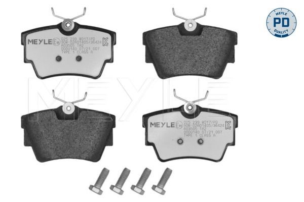 MEYLE 025 239 8017/PD Brake pad set MEYLE-PD Quality, Rear Axle, not prepared for wear indicator, with anti-squeak plate
