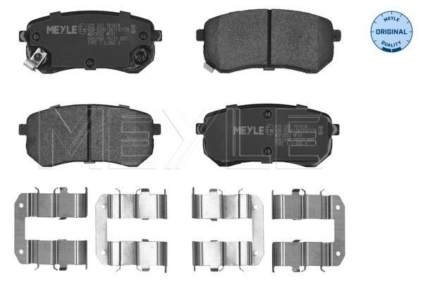 025 242 7614/W MEYLE Brake pad set KIA ORIGINAL Quality, Rear Axle, with acoustic wear warning, with anti-squeak plate