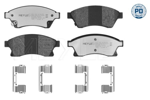 025 250 3118/PD MEYLE Brake pad set CHEVROLET MEYLE-PD Quality, Front Axle, with acoustic wear warning, with anti-squeak plate