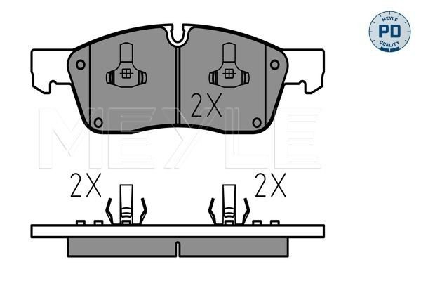 025 251 9021/PD MEYLE Brake pad set JEEP MEYLE-PD Quality, Front Axle, with acoustic wear warning, with anti-squeak plate