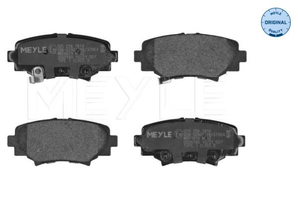 025 258 7814 MEYLE Brake pad set MAZDA ORIGINAL Quality, Rear Axle, with acoustic wear warning, with anti-squeak plate