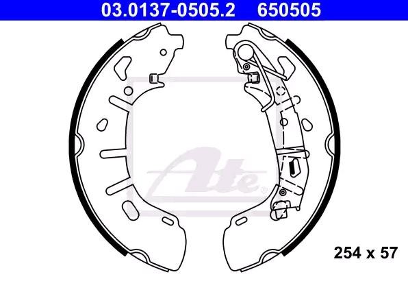 ATE 03.0137-0505.2 Brake Shoe Set 254 x 57 mm, with lever