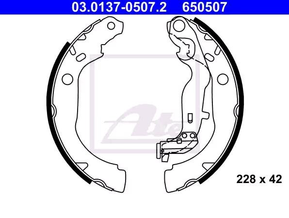 ATE 03.0137-0507.2 Brake Shoe Set 228 x 42 mm, with lever