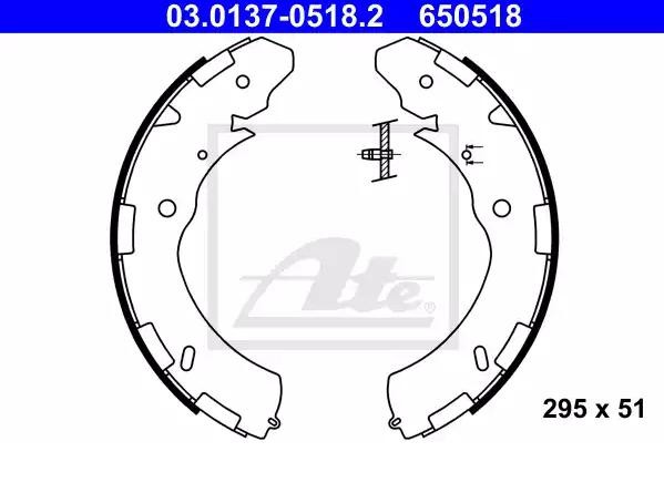 650518 ATE 295 x 51 mm, without lever Width: 51mm Brake Shoes 03.0137-0518.2 buy