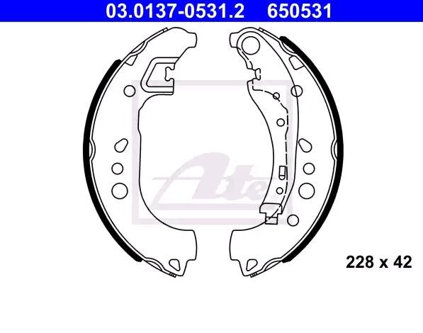 650531 ATE 228 x 42 mm, with lever Width: 42mm Brake Shoes 03.0137-0531.2 buy