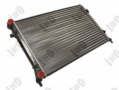 ABAKUS 053-017-0018 Engine radiator Aluminium, for vehicles with/without air conditioning, for vehicles with petrol engine, 650 x 414 x 23 mm, Manual Transmission