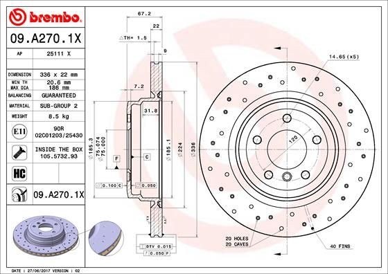Brake disc 09.A270.1X from BREMBO