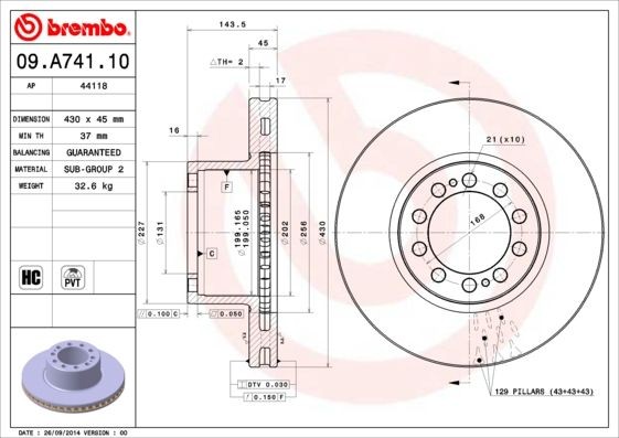 BREMBO Brake rotors 09.A741.10 suitable for MERCEDES-BENZ CITARO, INTOURO