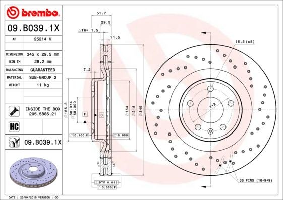 OEM-quality BREMBO 09.B039.1X Brake rotor