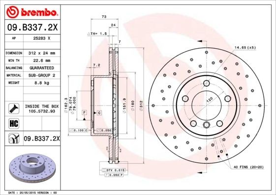 09.B337.2X Brake discs 09.B337.2X BREMBO 312x24mm, 5, perforated/vented, Coated, High-carbon