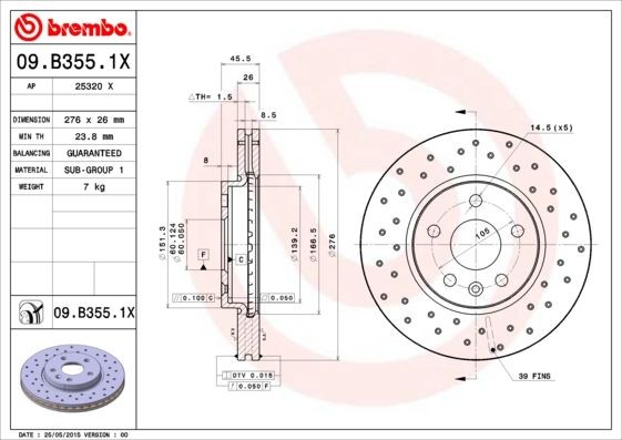 BREMBO Brake rotors 09.B355.1X