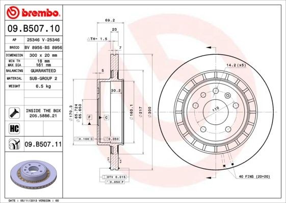 BREMBO Brake rotors 09.B507.11 for SAAB 9-5