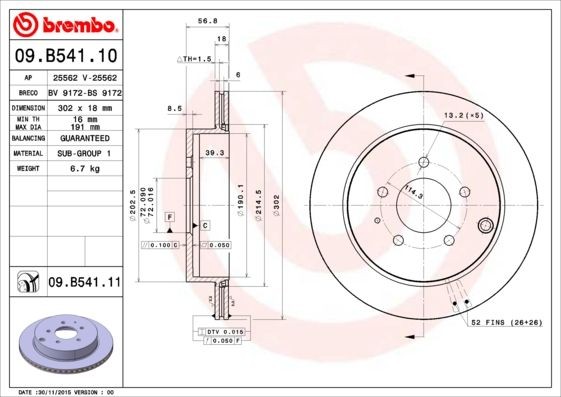 BREMBO COATED DISC LINE 09B54111 Suspension bushes MPV III LY 2.3 4WD 245 hp Petrol 2017 price