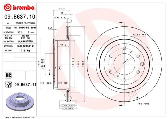 OEM-quality BREMBO 09.B637.11 Brake rotor